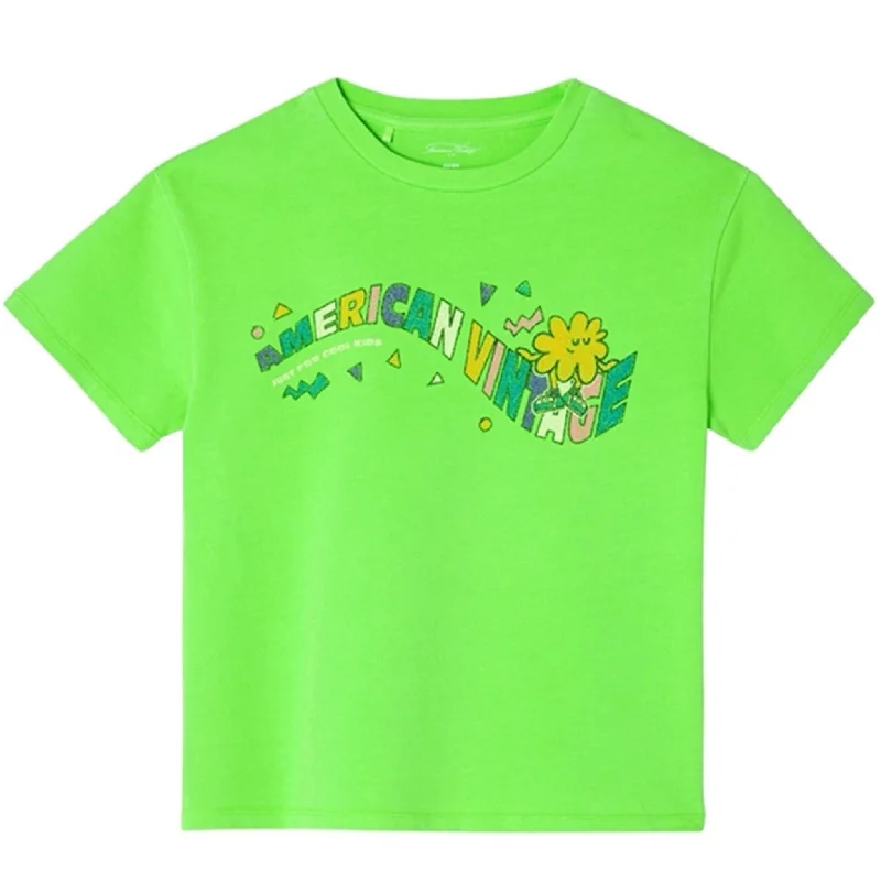 American Vintage T-shirt Droit Mc Col Rond Imprime Absinthe Fluo Practical Women's Quick - dry