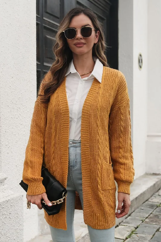 Open Front Longline Cardigan with Pockets Feminine Women's Soft 