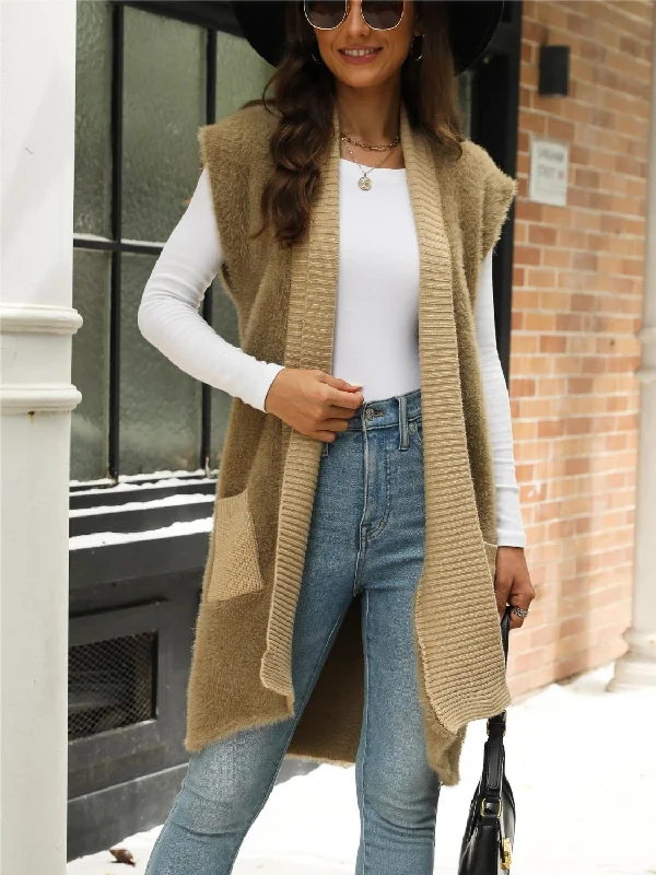 Pocketed Open Front Cap Sleeve Cardigan Youthful Women's Anime - inspired