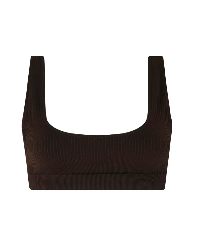 WIDE RIBBED SERENE Bikini Bra Top | Black Hip Women's Retro