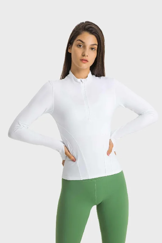 Half Zip Thumbhole Sleeve Sports Top Earthy Women's Hemp - based