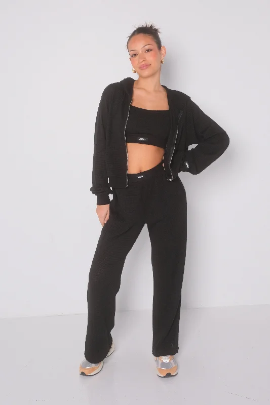 Lounge Zip Hoodie - Black Sporty Women's Athleisure 
