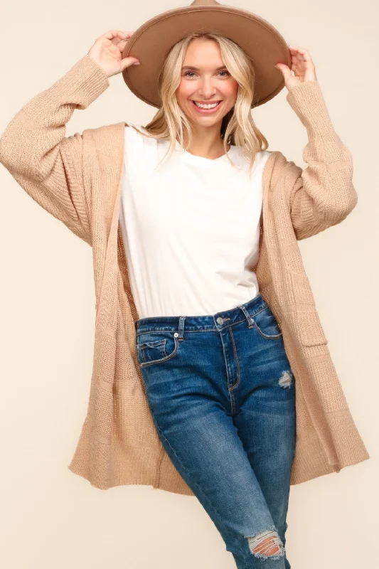 Haptics Stripe Textured Open Front Cardigan with Pockets Sophisticated Women's 