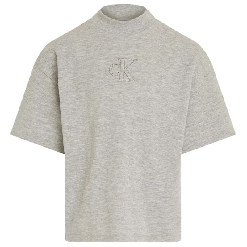 Calvin Klein Light Grey Heather Stitch Monogram T-Shirt Modern Women's 
