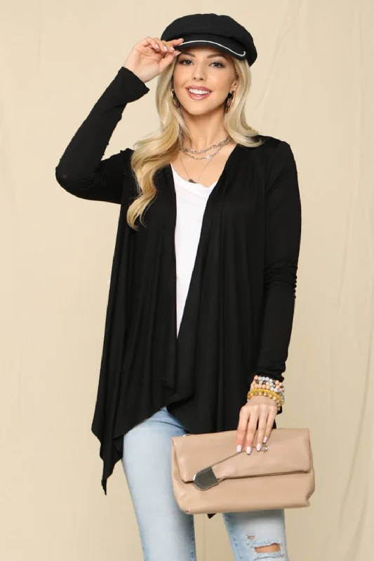 Celeste Full Size Open Front Knit Cardigan Elegant Women's 