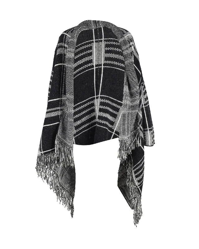 Maje Checked Fringed Poncho Wrap in Multicolor Nylon and Angora Blend Luxurious Women's High -  end