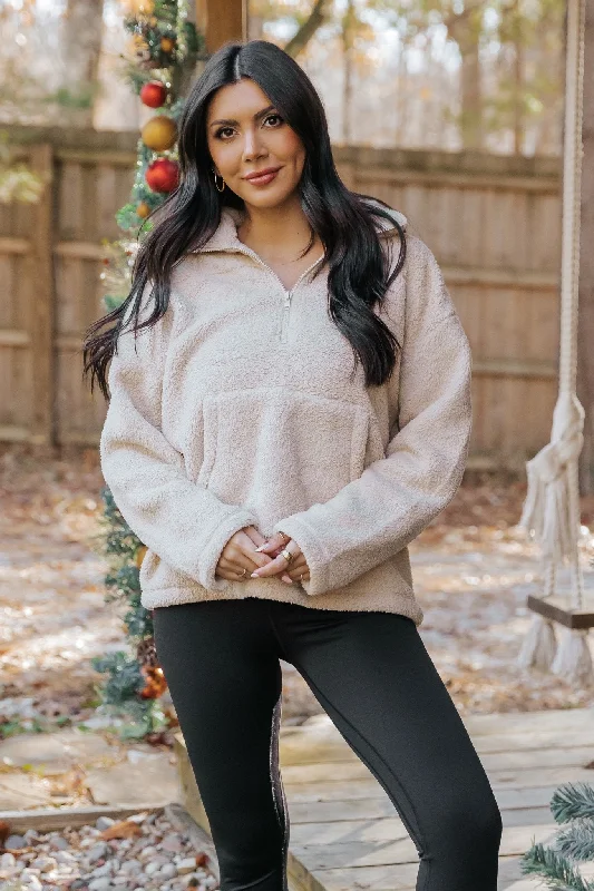 Beige Fleece Half Zip Up Jacket - FINAL SALE Casual Women's Japanese 