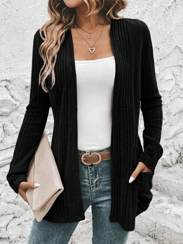 Pocketed Open Front Long Sleeve Cardigan Youthful Women's Anime - inspired