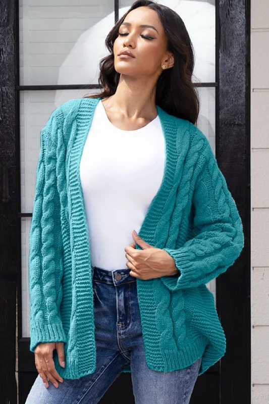 Open Front Cable-Knit Cardigan Casual Women's Loose - fitting