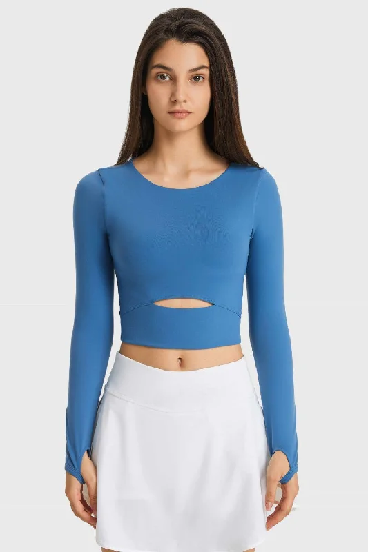 Cutout Long Sleeve Cropped Sports Top Preppy Women's College