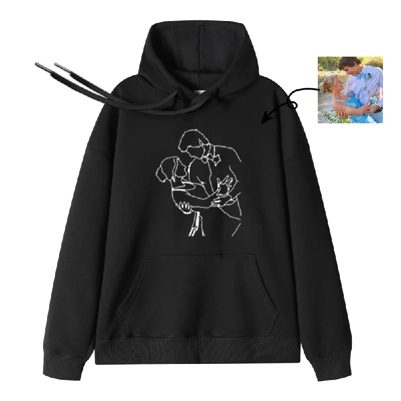 4FunGift® Line Art Photo Customized Black Hoodie Exclusive Customization Upload Photo Contemporary 