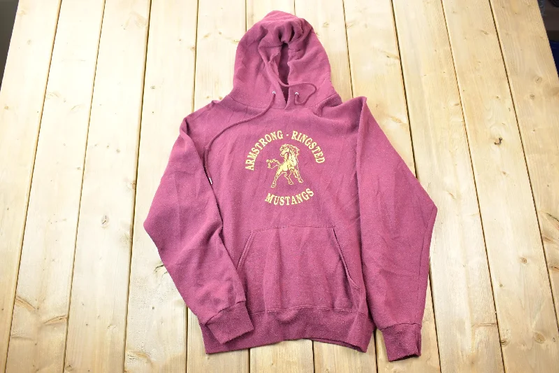 Vintage 1990s Armstrong Ringsted Mustangs Burgundy Basset Walker Hoodie Sweatshirt Dapper Women's Bow - adorned