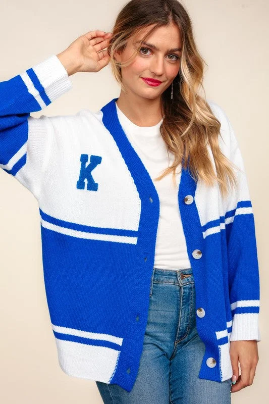 Haptics Full Size Letter Patch Contrast V-Neck Cardigan Trendy Women's 