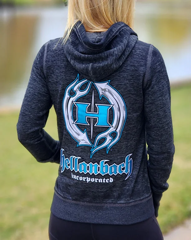 Zen 3D Aqua Patch Full-Zip Up Hoodie Artistic Women's Hand - painted