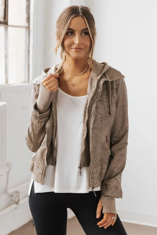 Hooded Sweatshirt Vegan Leather Grey Jacket Monochromatic Office Style