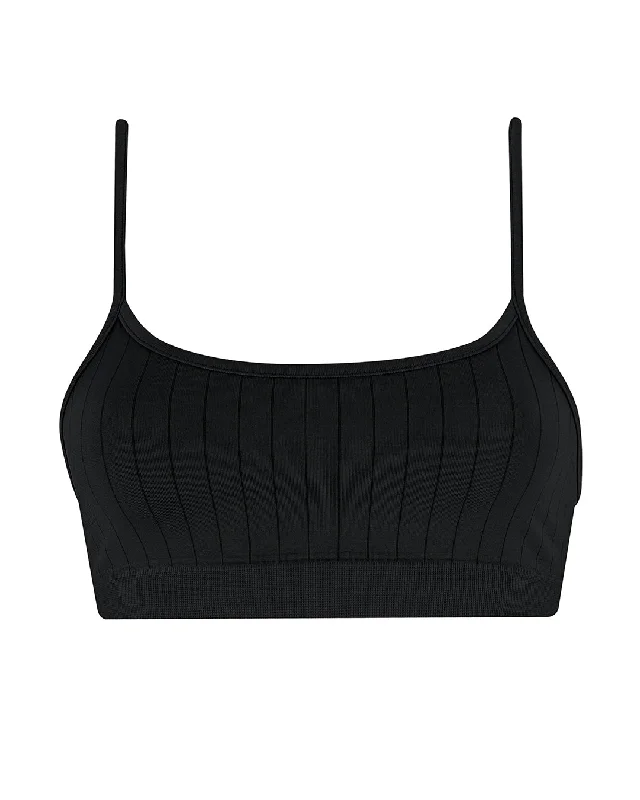 FLAT RIBBED SINCERE Bikini Bra Top | Black Hip Women's Retro