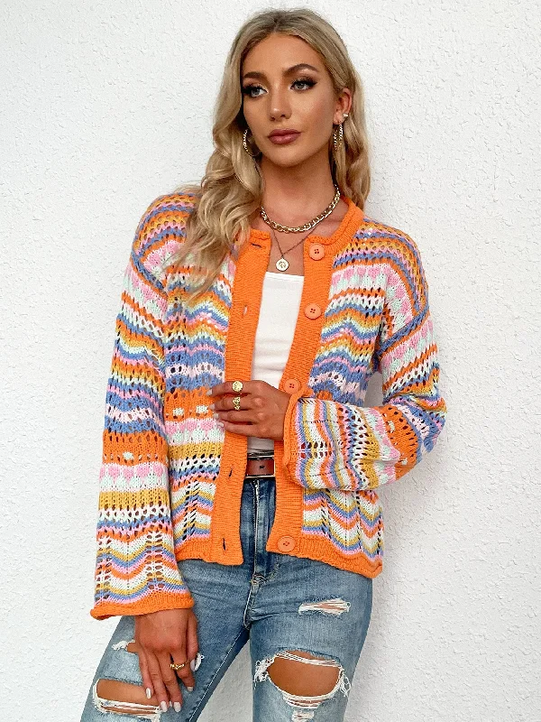 Chevron Stripes Openwork Cardigan Dapper Women's 1920S