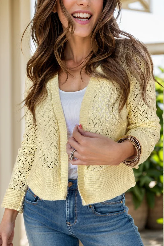 Openwork Open Front Long Sleeve Cardigan Modern Women's Tech