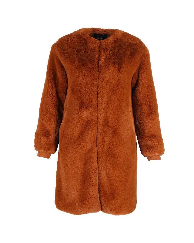Maje Gemila Faux-Fur Coat in Brown Polyester Hip Women's Urban