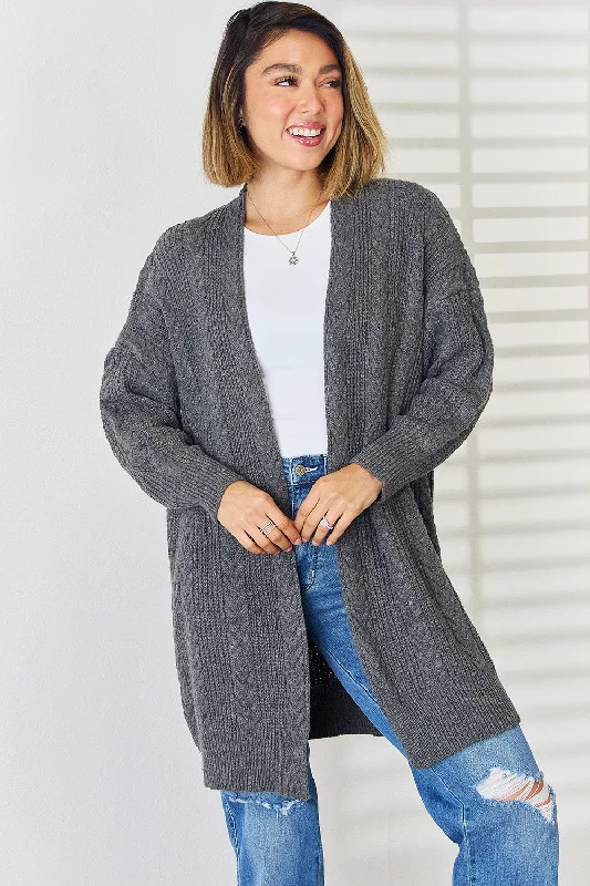 Cable-Knit Open Front Dropped Shoulder Cardigan Refined Women's 