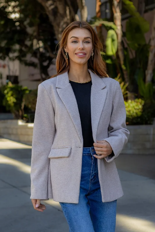 Make An Impression Blazer Coat - Oatmeal Sharp Women's Italian