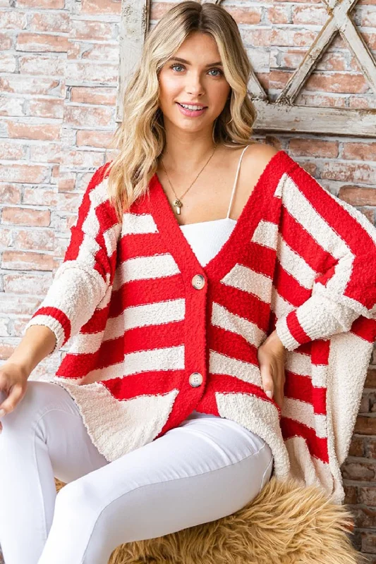 First Love Textured Striped Button Down Cardigan Cool Women's Skate
