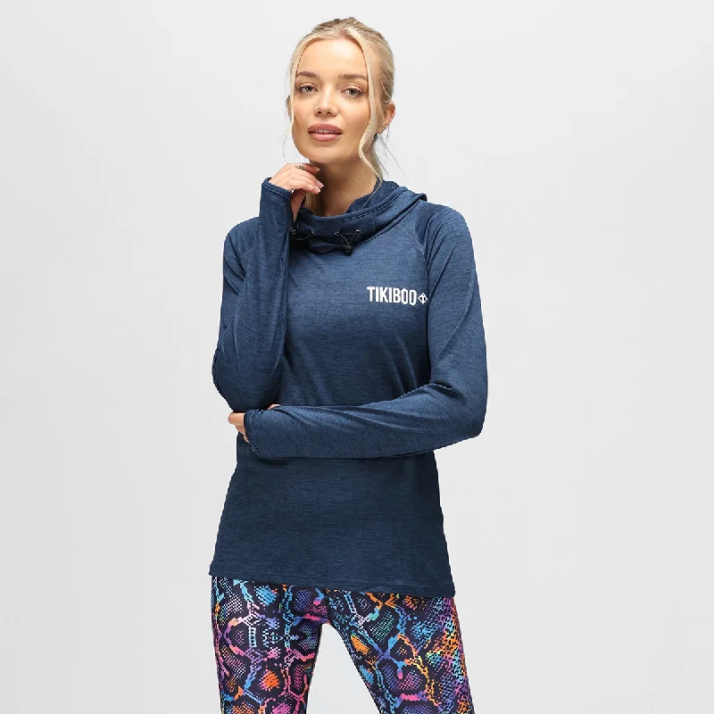 Navy Cowl Neck Hoodie Laid - back Women's Vibe