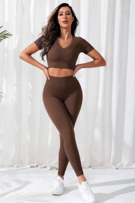 V-Neck Crop Top and High Waistband Long Active Pants purpose