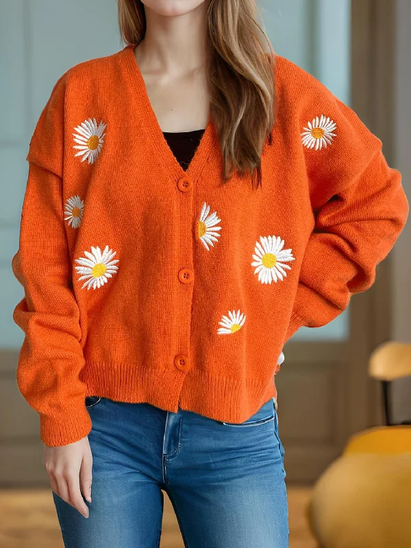 Daisy Button Up V-Neck Cardigan Dapper Women's Bow - adorned