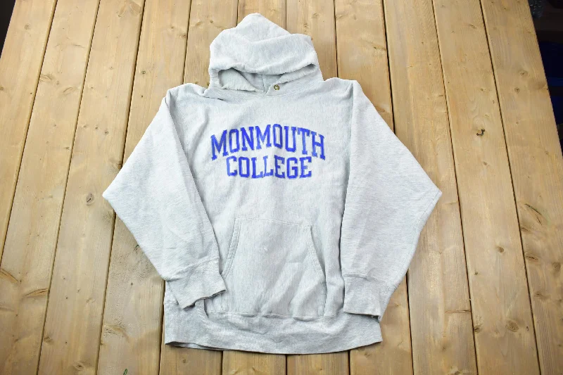 Vintage 1990s Champion Reverse Weave Warm Up Monmouth College Hoodie Sweatshirt Traditional Women's Wool