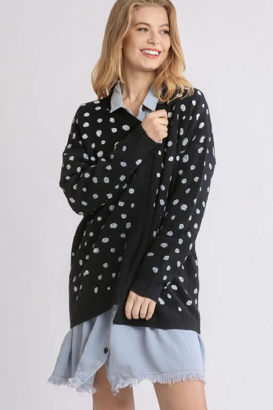 Umgee Polka Dot Open Front Drop Shoulder Cardigan Hip Women's Urban