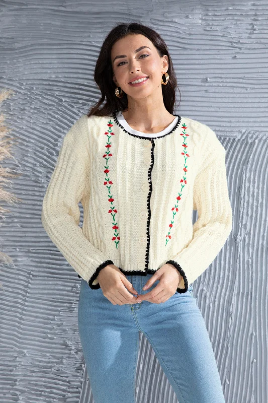 Graphic Cable-Knit Button Up Cardigan Disco
