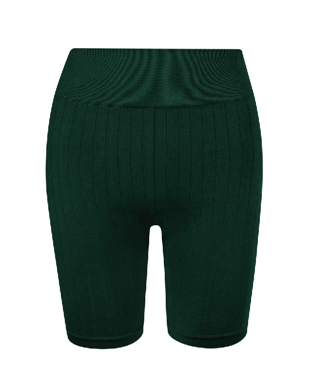 FLUID Flat Ribbed Shorts | Dark Green Geometric