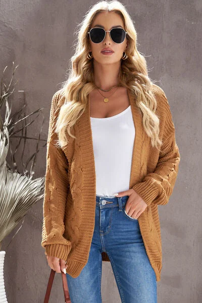 Waffle-Knit Open Front Dropped Shoulder Sweater Youthful Women's Anime - inspired