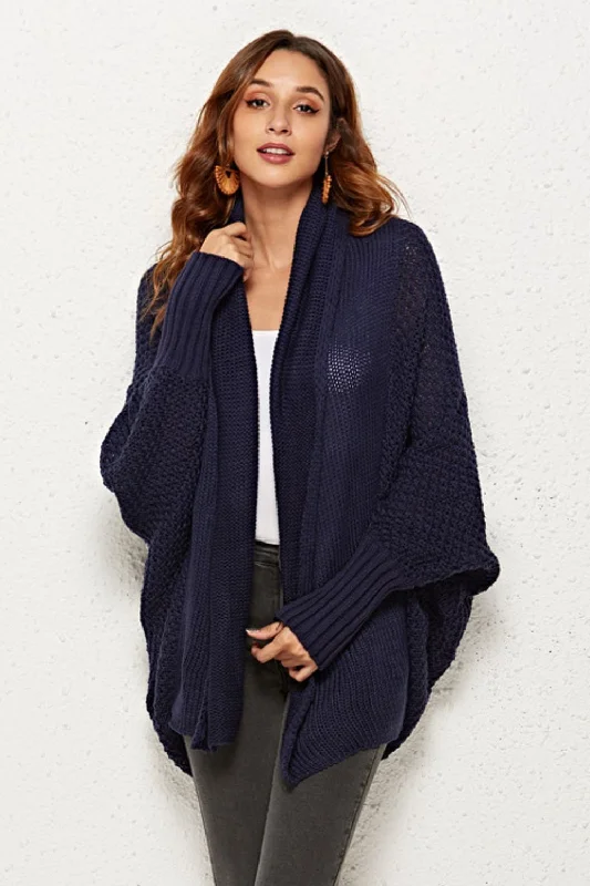 Angel Wings Open Front Dolman Sleeve Longline Cardigan Classic Women's Tweed