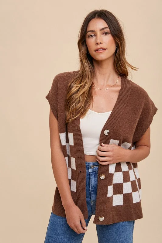 Annie Wear Checkered Button Down Short Sleeve Cardigan Tough Women's Military - inspired