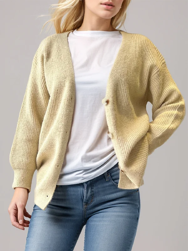 Button Down V-Neck Long Sleeve Cardigan Compression