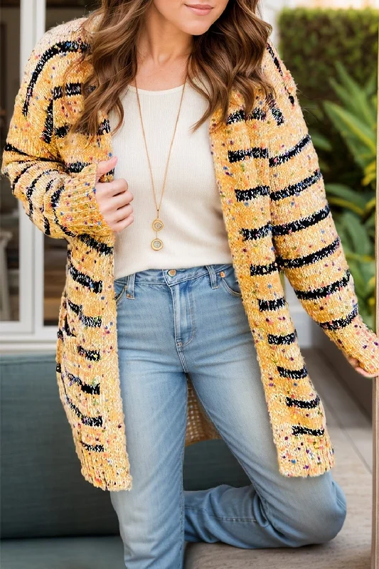 Striped Open Front Long Sleeve Cardigan Gym