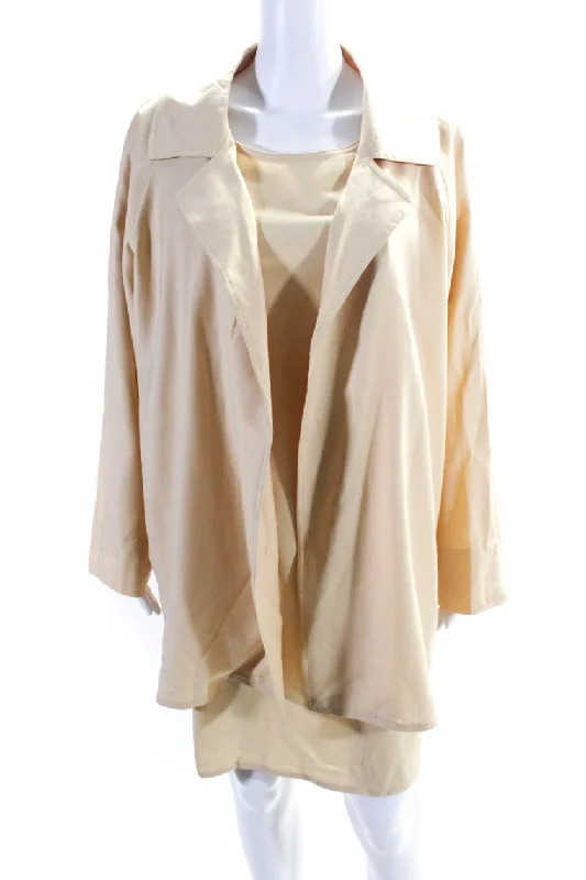 Loro Piana Womens Beige Collar Open Front Long Sleeve Jacket Dress Set Vintage Women's 1970S 
