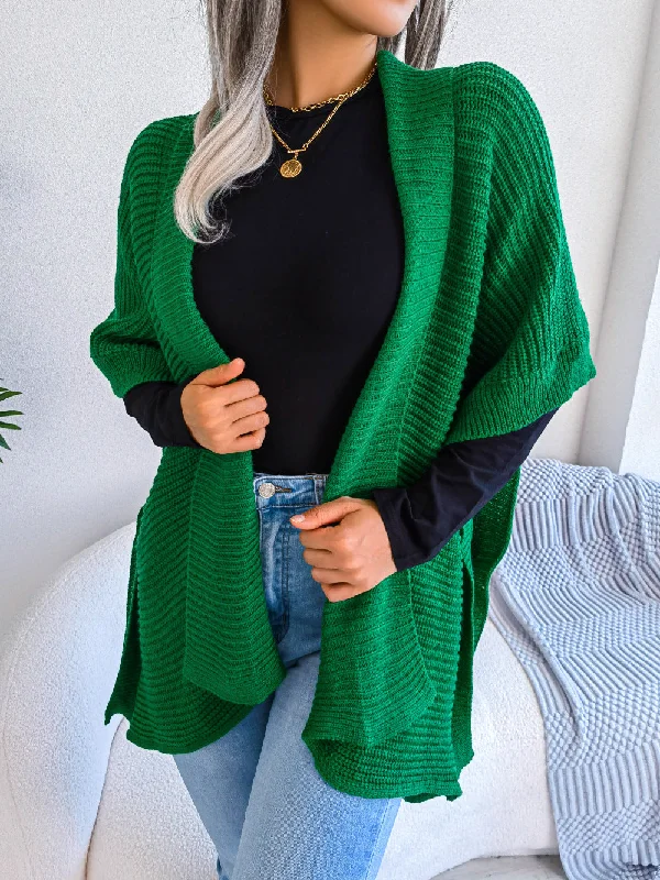Horizontal Ribbing Open Front Slit Cardigan Gym