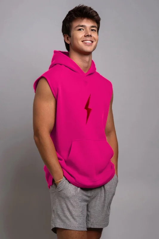 BRUCE BOLT "BOLT" Sleeveless Hoodie - PINK w/ Red Bolt Cozy Women's Winter