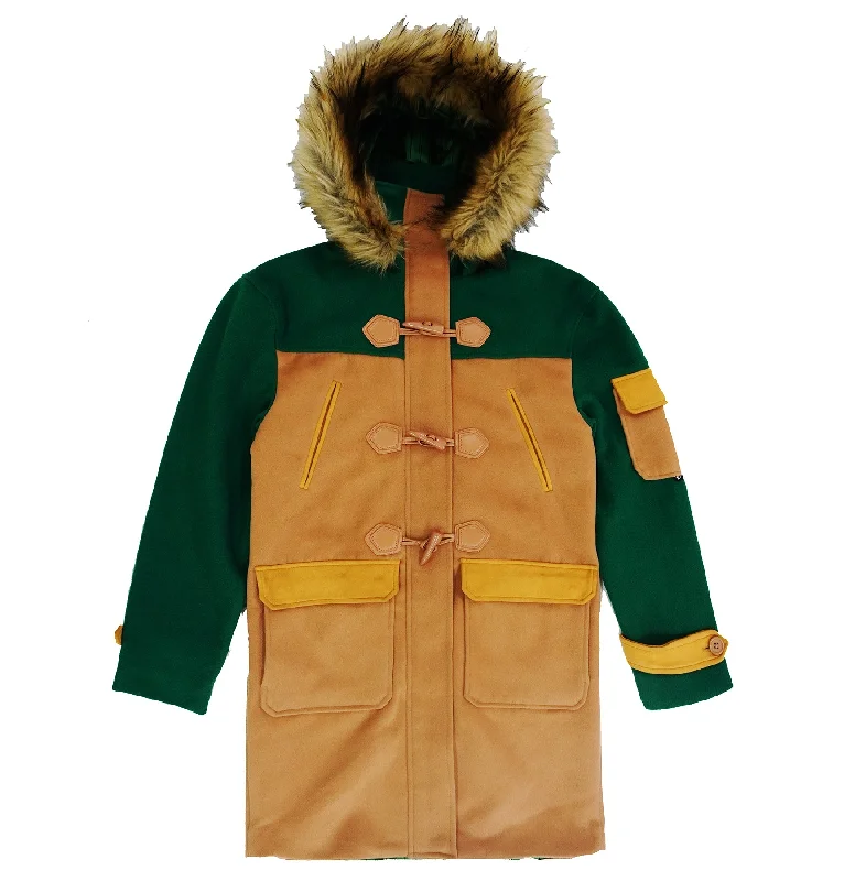 F1330 Maurice Wool Long Jacket w/ Fur- Green Refined Women's Classic 