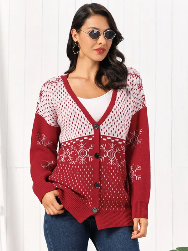Snowflake Button Down Cardigan Cozy Women's Sherpa - lined