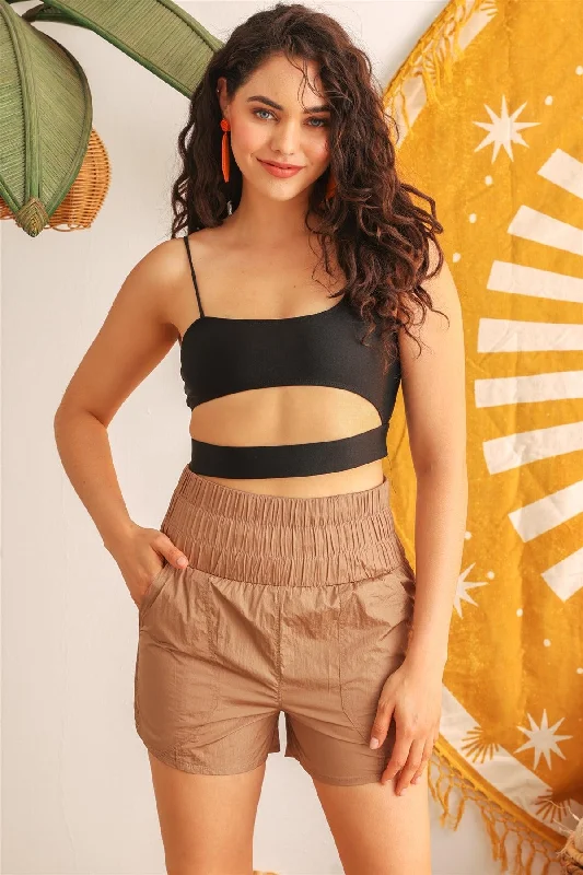 Mocha High Waist Two Pocket Shorts Classic Women's Pin - striped