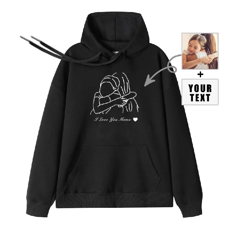 I Love You Parent-Child Photos Line Drawings Custom Text Photo Black Hoodies Artistic Women's Avant - 