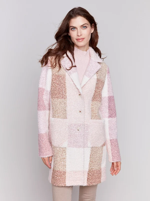 Plaid Bouclé Knit Coat - Woodrose Athletic Women's High - 
