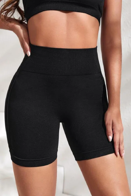 Slim Fit High Waistband Active Shorts Artistic Women's Hand - painted