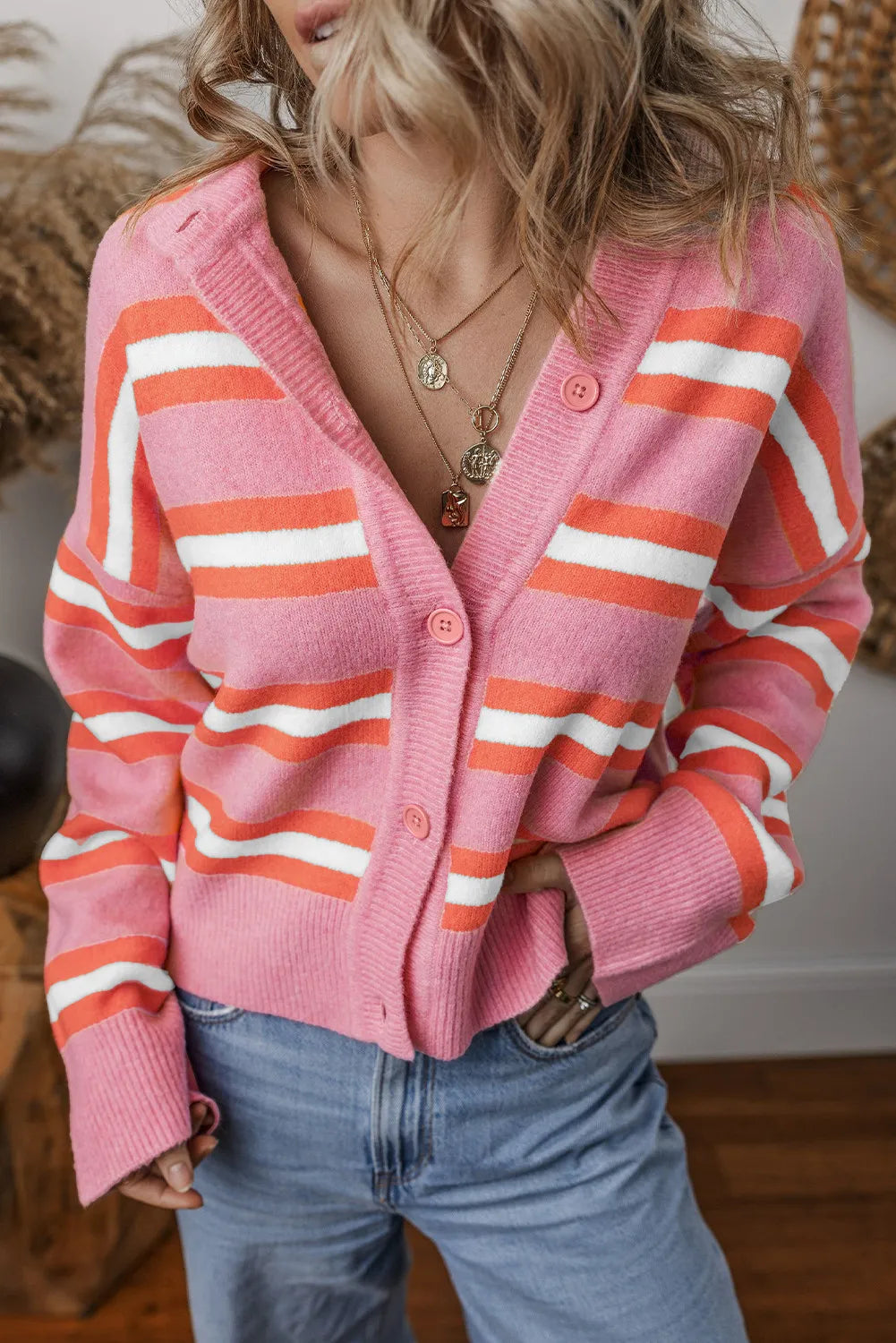 Striped Button Up Long Sleeve Cardigan Refined Women's Velvet