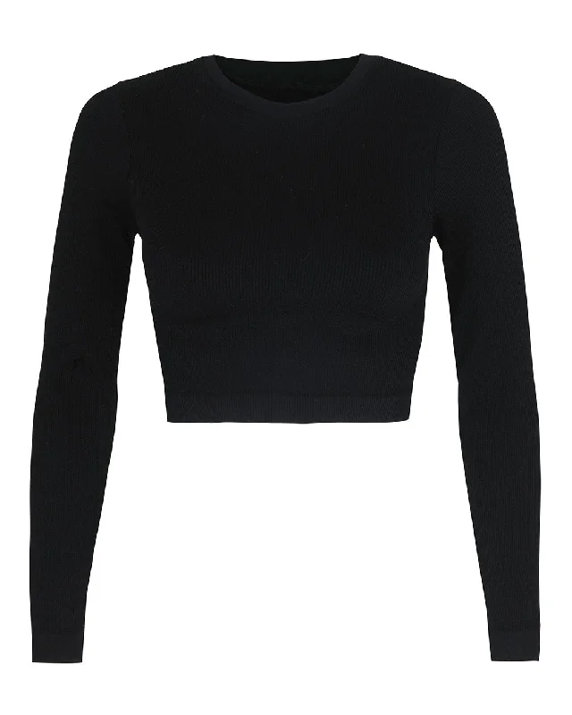 EVOKE Ribbed Long-Sleeve Crop Top | Black Hip Women's Urban