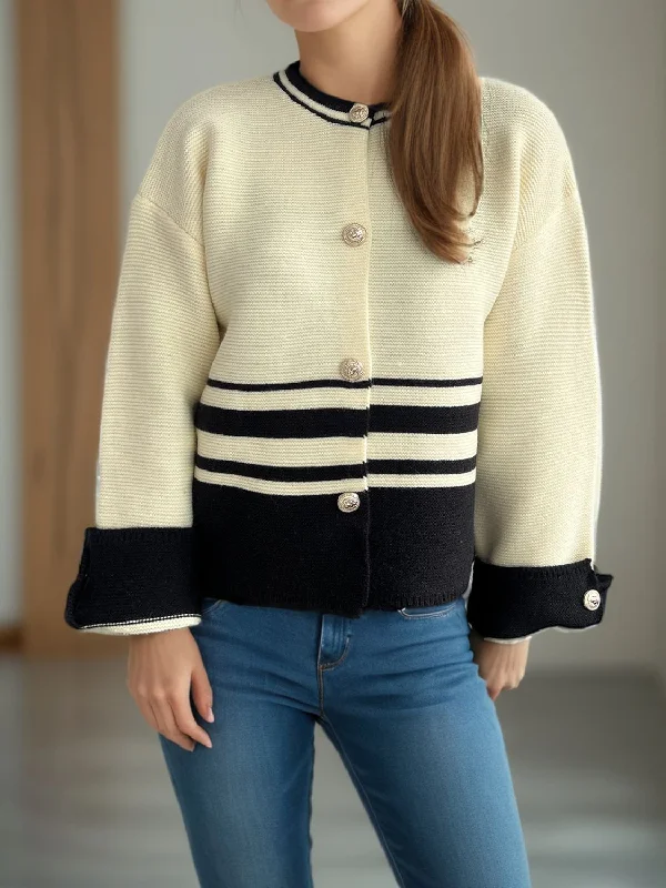 Striped Button Down Dropped Shoulder Cardigan garde